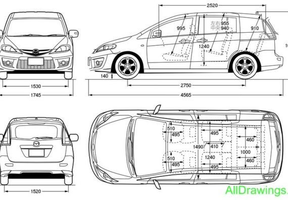 Mazda 5 (Premacy) (2008) (Мазда 5 (Премиси) (2008)) - чертежи (рисунки) автомобиля
